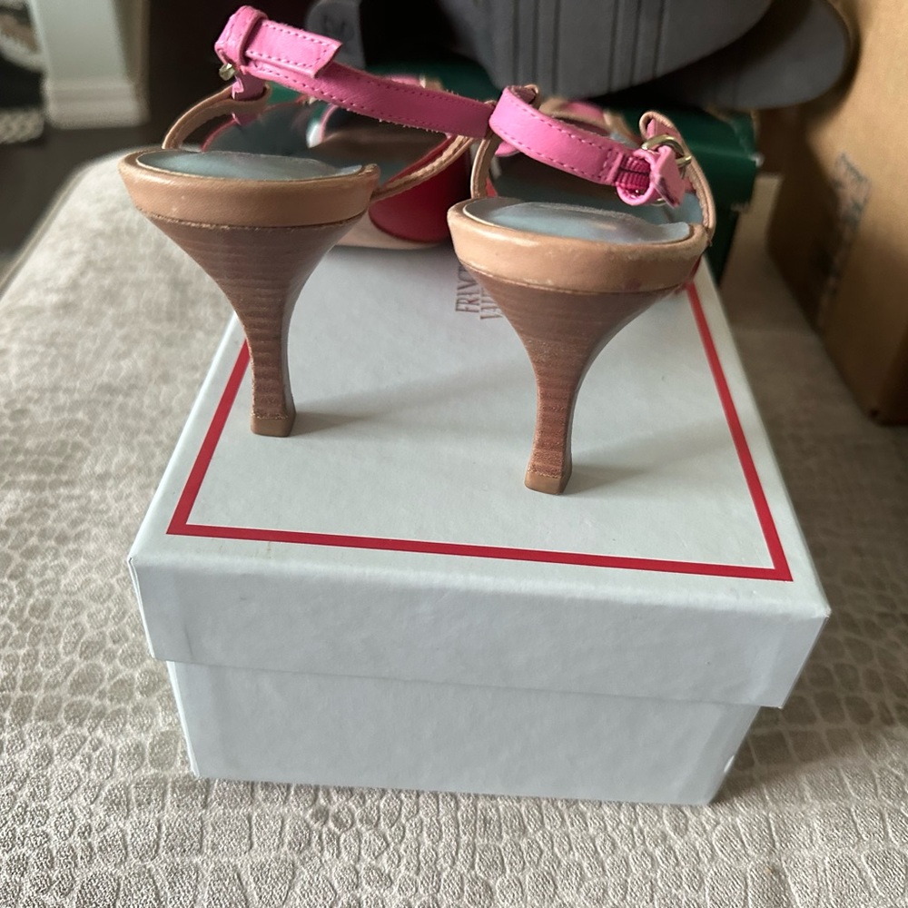 Frances Valentine Pink, Red, and Tan Heels - Picture 4 of 6